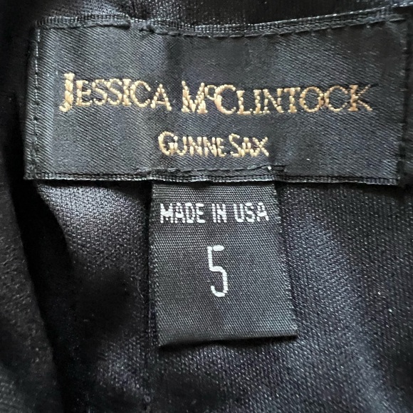 Vintage gunne sax by Jessica McClintock black patterned lace/gold sequin dress. - Picture 9 of 10